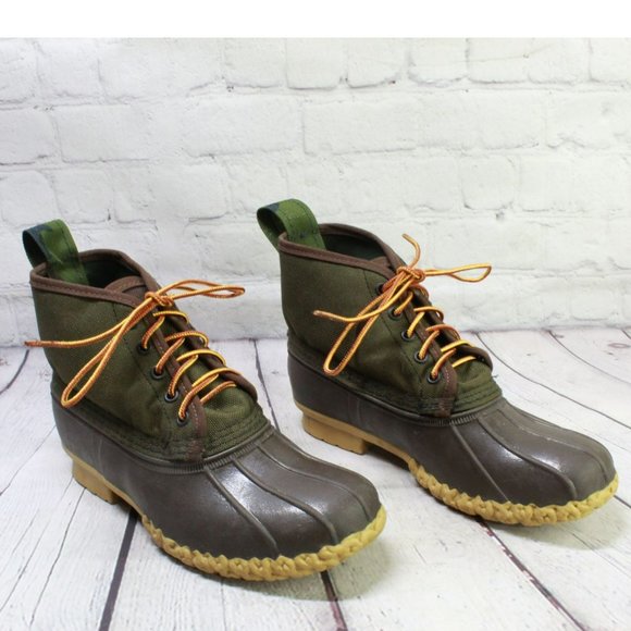 LL Bean Green Canvas Lace Up Insulated Ankle Duck Boots Size 8 M - Picture 3 of 9
